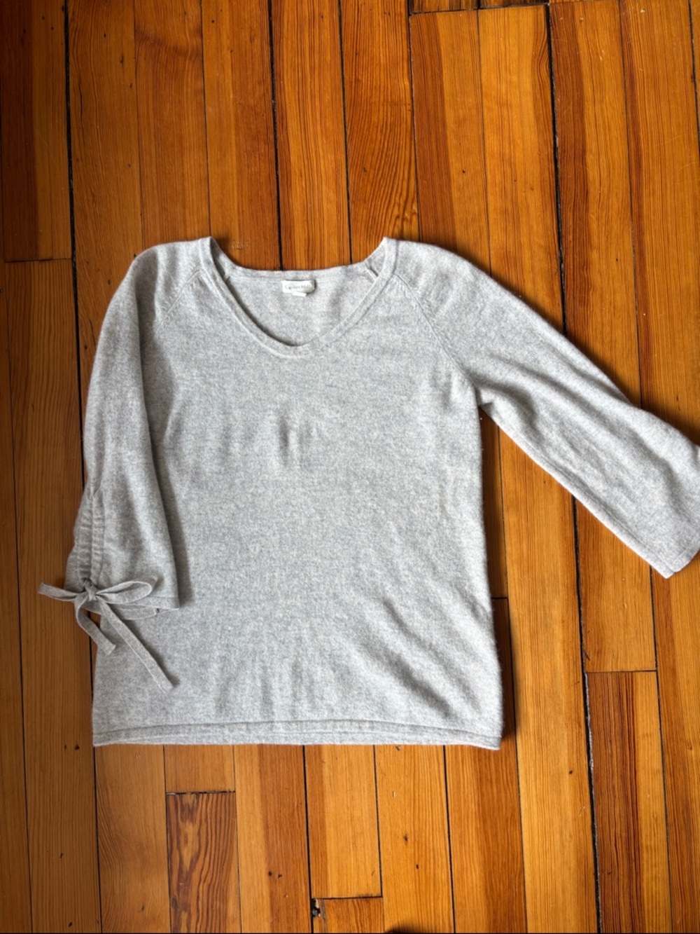 100% Cashmere Garnet Hill Heather Gray Scoop Neck Knit Top